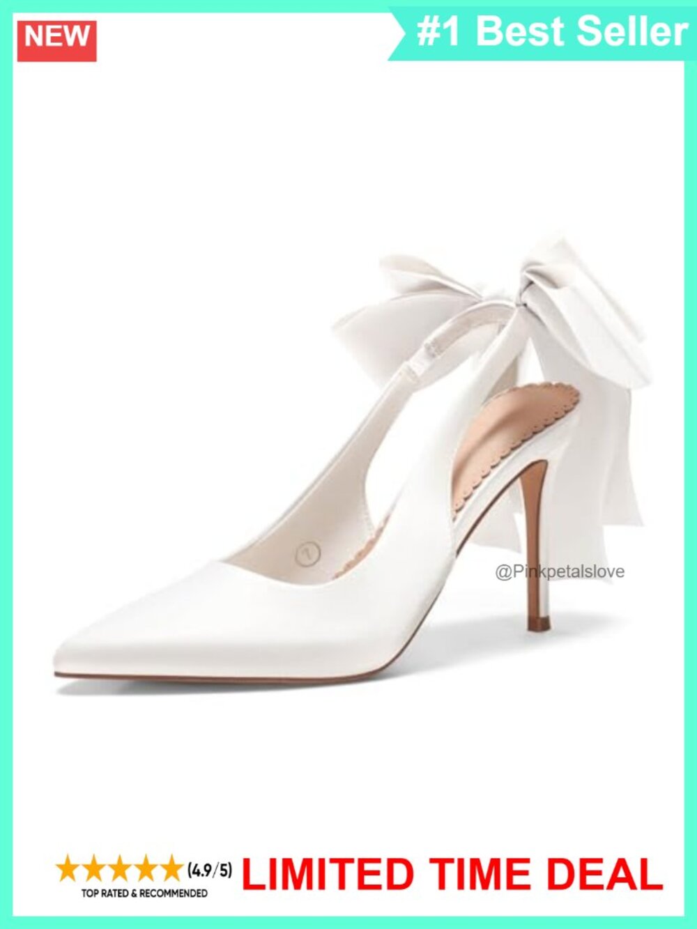 Satin Slingback High Heels Bow Closed Pointed Toe Stiletto Pumps for Wedding